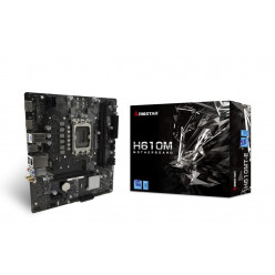 BIOSTAR H610MT-E, Socket 1700, Intel® H610 (14/13/12th Gen CPU), 8Phases, CPU graphics, HDMI, DP, Dual 2xDDR4-3200, 1xPCIe X16 4.0, 4xSATA3, 1xPCIe X1, 1xM.2, 1 x M.2 (E Key) for WiFi, ALC897 HDA, 1xGbE LAN, 1xUSB-C Gen2 header, 3xUSB3.2, mATX